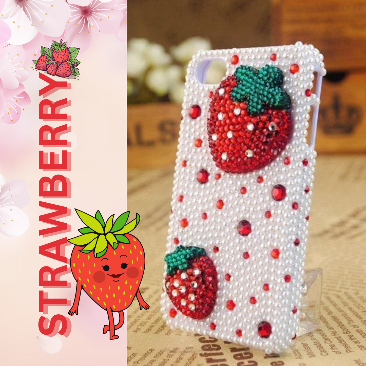 Strawberry Theme, Red & White Pearls Mobile Case